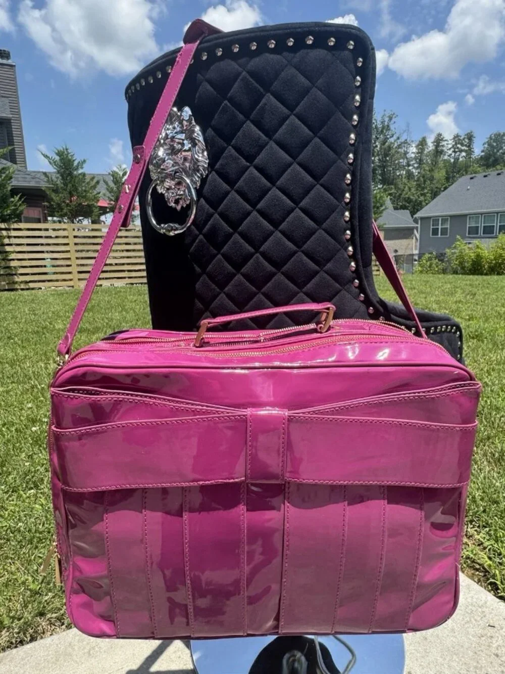 RARE Zac Posen Z Spoke Shirley Bow Expand Patent Leather Laptop Briefcase Bag